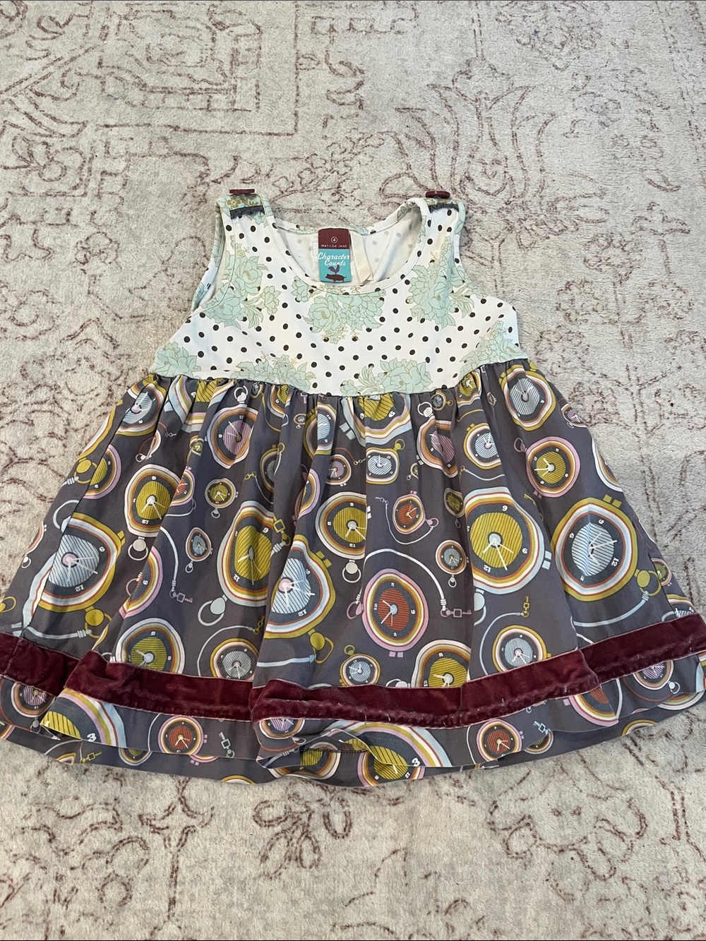 Matilda Jane Character Counts Collection Multicolor Pocket Watch Print Dress/Top
